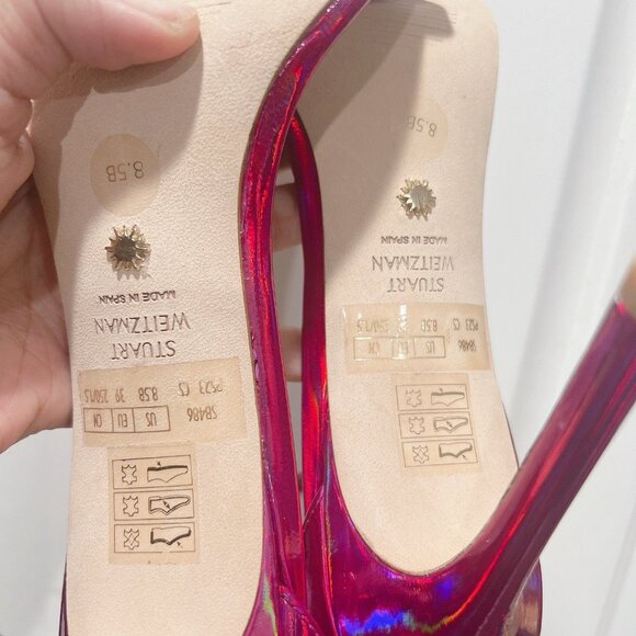Stuart Weitzman Nudistcurve 100 Strap Sandal Iridescent Patent Orchid Pink US8.5 - Picture 11 of 11